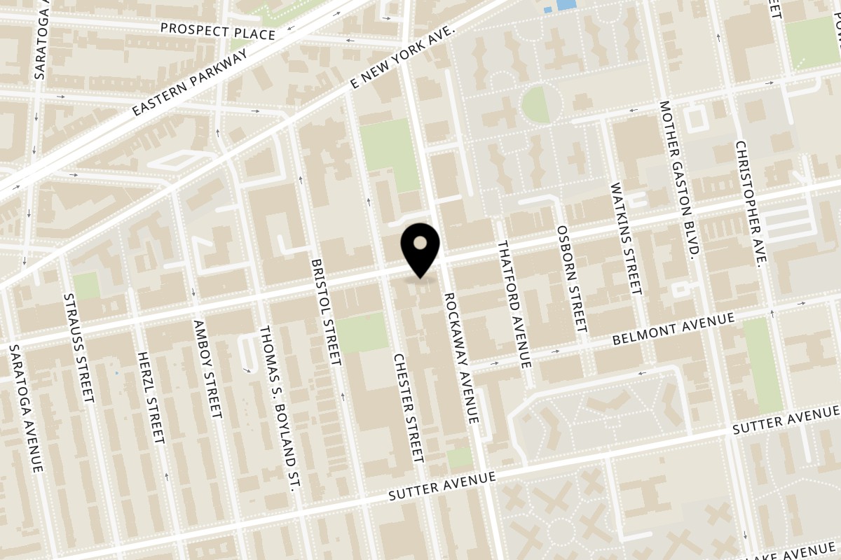 Map showing the location of Sal & Paul's Pizzeria on 1686 Pitkin Ave in Brooklyn